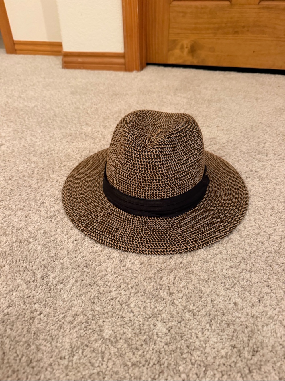 Men's Brown Straw Fedora Hat with Black Band
